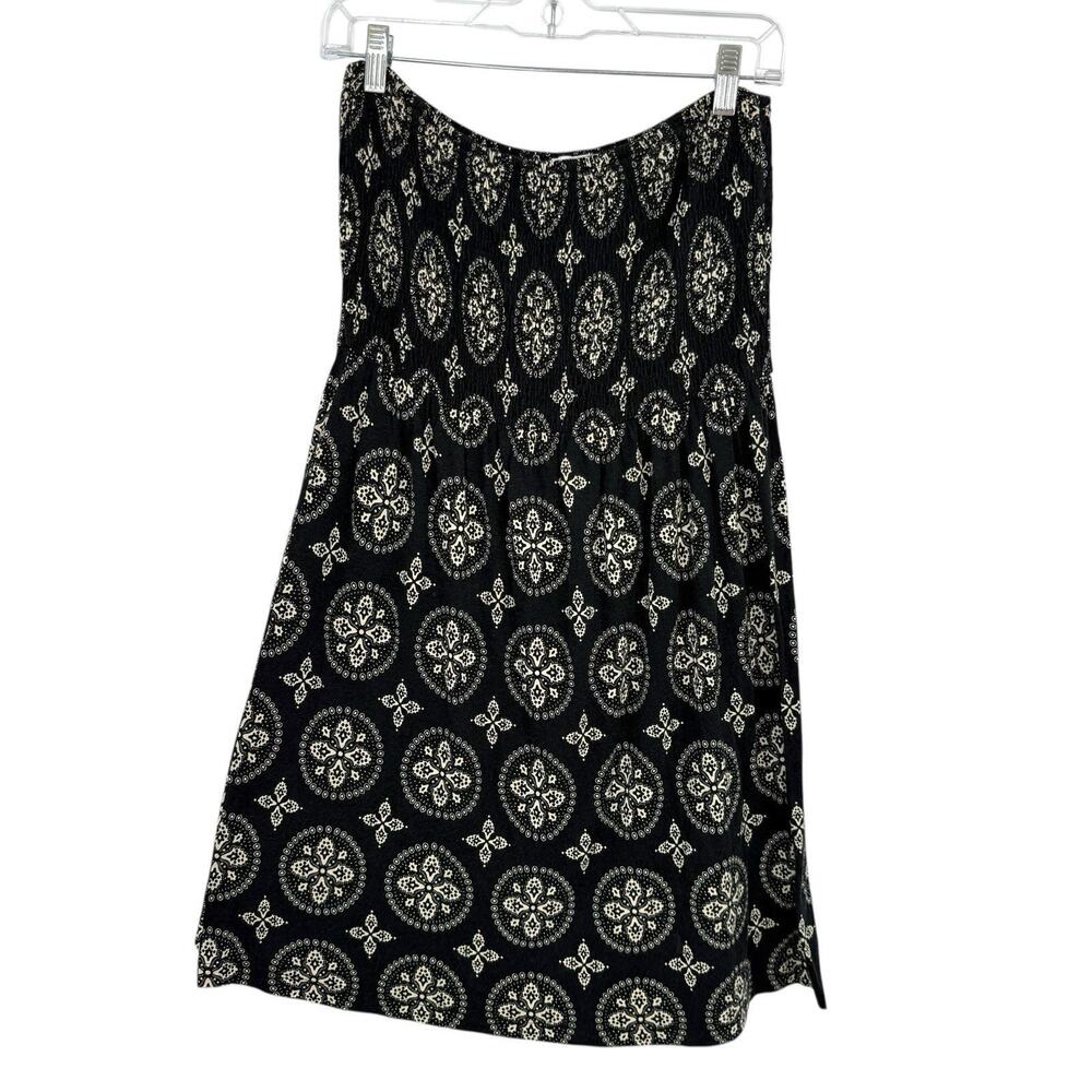 Lascana Smocked Waist Pull on Midi Skirt size 8 Black Medallion Pattern Boho - Picture 3 of 11